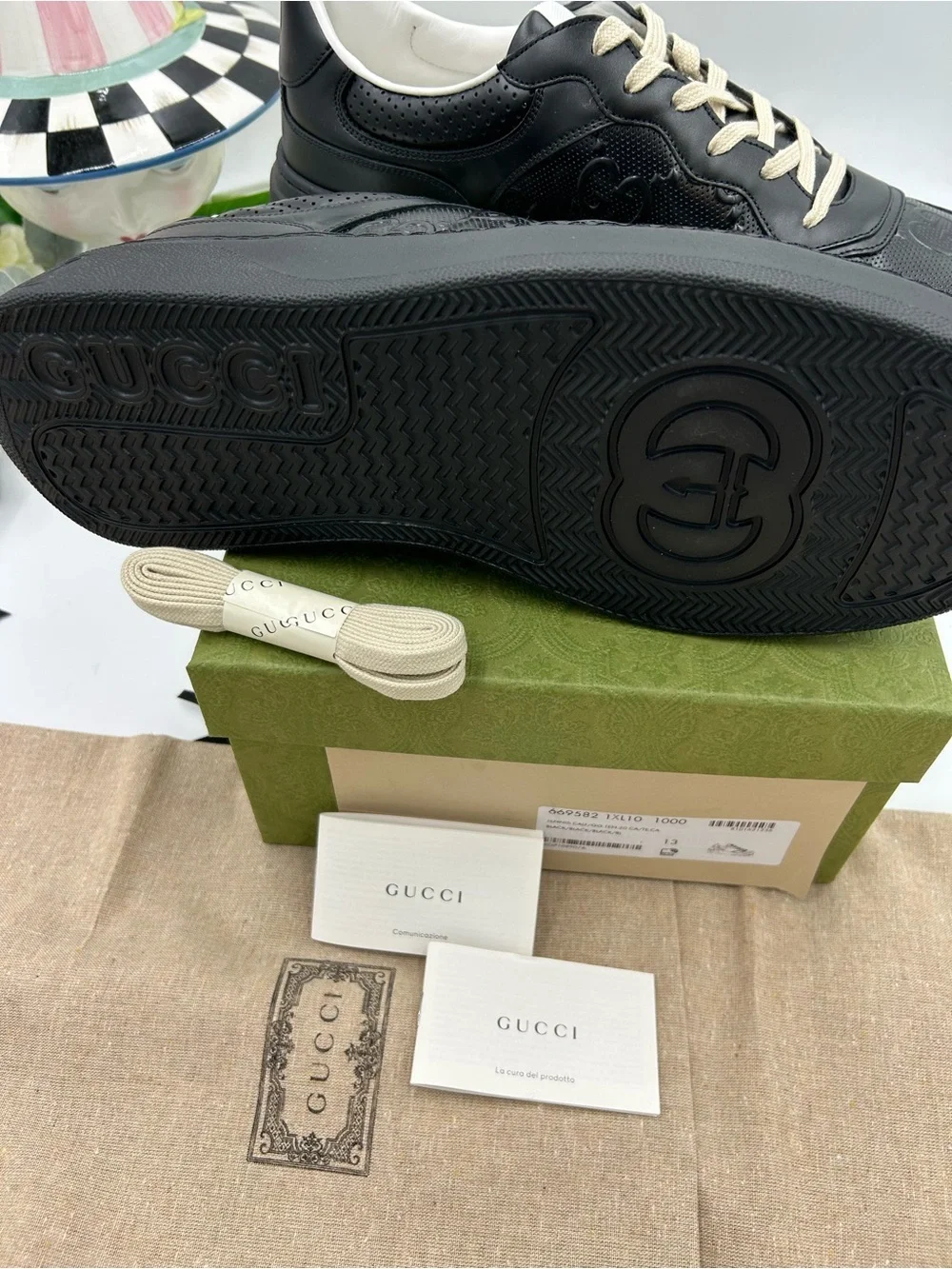 Men's Gucci, Gigi embossed leather sneakers size 13 fits 13.5 US made in Italy